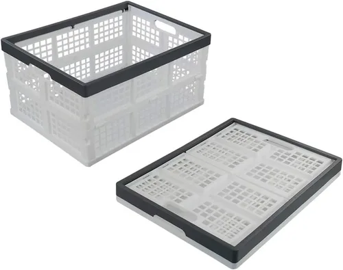 Vista 6 de Teyyvn Paquete de 3 cajas de almacenamiento plegables apilables de plástico de 30 L, cestas de almacenamiento plegables