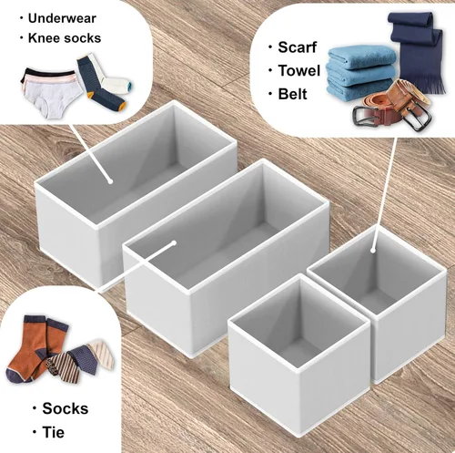 Vista 4 de Simple Houseware Organizador de cajones de ropa interior para calcetines, brasier, ropa interior, bragas, mameluco, plegable, juego de 4, gris