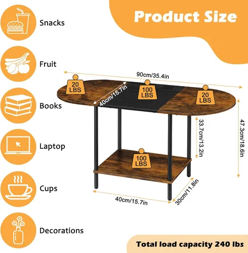 Vista 2 de ETELI Mesas de centro redondas pequeñas para espacios pequeños, mesa de centro ovalada de granja con estante de almacenamiento de 2 niveles, mesa