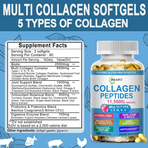 Vista 7 de Cápsulas de Péptidos de Colágeno, Péptidos de Colágeno Múltiples con Glucosamina, Condroitina, MSM, Biotina, Complejo de Péptidos de Colágeno
