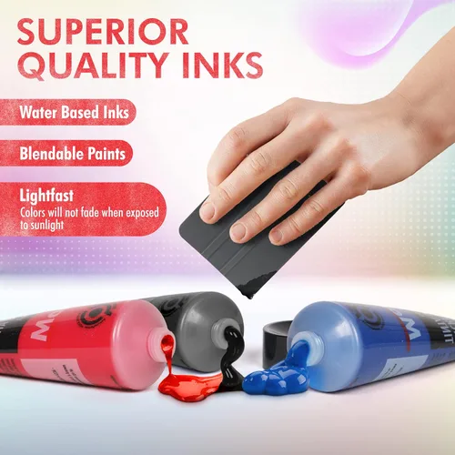 Vista 3 de Marabu Kit de serigrafía – Kit de impresión de pantalla con marco de madera reutilizable, 1 escobilla de goma de serigrafía y 3 tintas de 3.4 fl oz