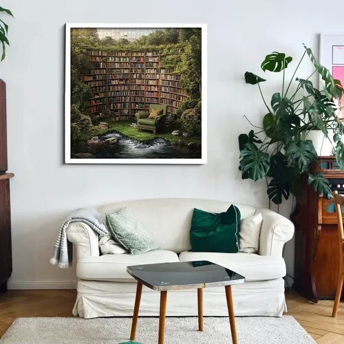 Vista 8 de PICKFORU Rompecabezas de biblioteca natural para adultos de 1000 piezas, rompecabezas vintage de estantería de bosque, rompecabezas de paisaje