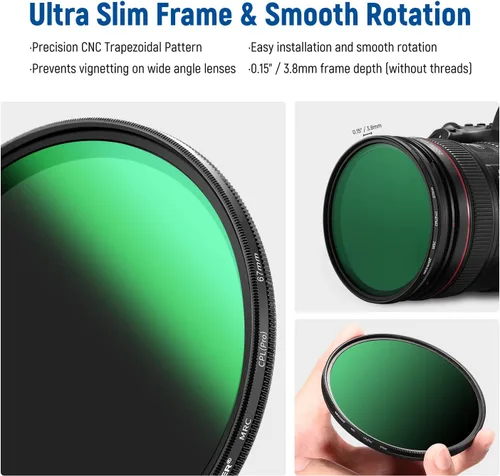 Vista 6 de Neewer Filtro Polarizador Circular de 67mm con 30 Capas de Nano Recubrimiento Multirresistente (CPL) Reduce el Deslumbramiento/Mejora