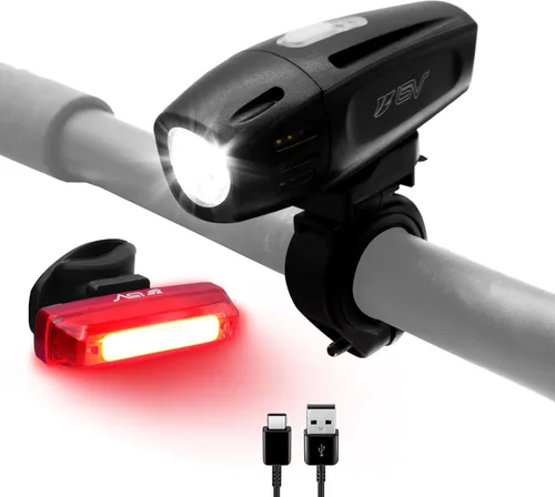 Vista 9 de Luces de Bicicleta BV, Super Brillantes con 5 Faros LED Delanteros y 3 Traseros, Luces de Bicicleta para Montar de Noche con Liberación Rápida, Set