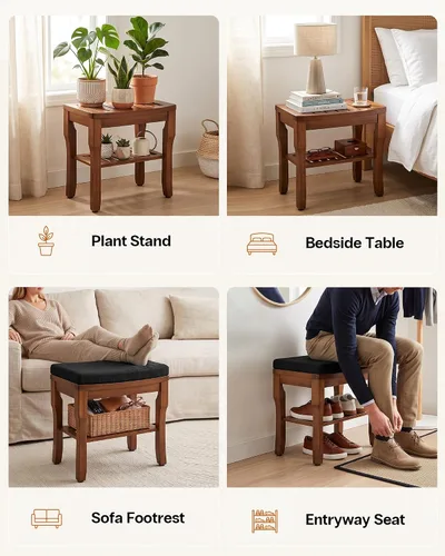 Vista 6 de StrongTek Taburete de ducha de bambú con cojín extraíble y estante, 350