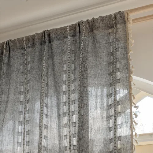 Vista 6 de Sutuo Home - Cortinas bohemias negras de 84 pulgadas de largo para dormitorio y guardería, cortinas de estilo rústico con dobladillo para barra