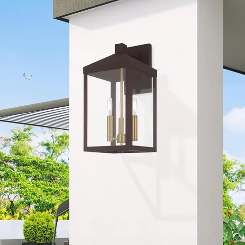 Vista 13 de Livex Lighting 20584-07 Linterna de pared para exteriores de transición de tres luces de la colección Nyack en acabado bronce/oscuro