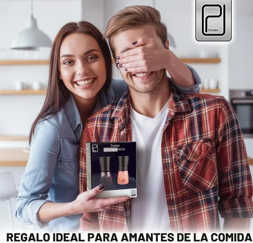 Vista 5 de Juego de molinillo de sal y pimienta premium, soporte de bambú, 5 onzas PJC-Kitchen S&P Molino para especias: recargable, acabado inoxidable, grosor