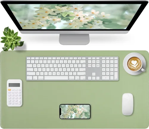 Vista 69 de Bloss Tapete de escritorio beige de 23.6 x 13.8 pulgadas, tapete de escritorio para escritorio, alfombrilla de mouse de cuero grande impermeable