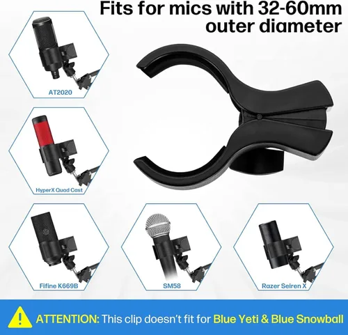 Vista 5 de BILIONE Soporte para micrófono, clip accesorio grande para soportes, compatible con la mayoría de micrófonos condensadores y inalámbricos con un