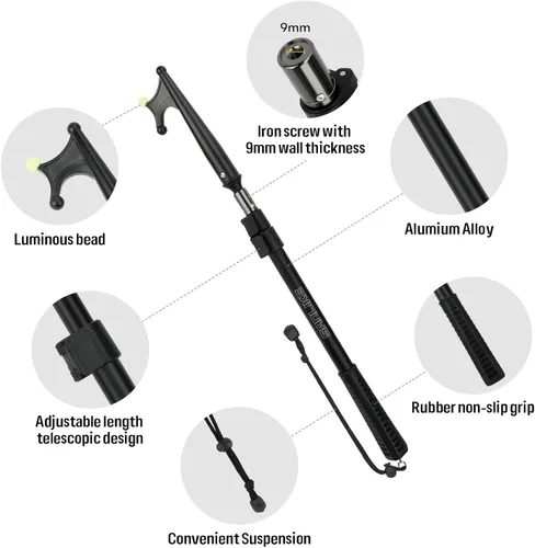 Vista 2 de SAN LIKE Gancho telescópico para barco, flotante, duradero, resistente al óxido con cuentas luminosas, poste de empuje para acoplar azul, negro