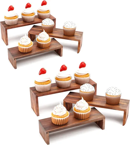 Vista 7 de Soporte de madera para exhibición, 6 paquetes de elevadores de madera para eventos de proveedores, soporte apilable de madera para cupcakes de 3