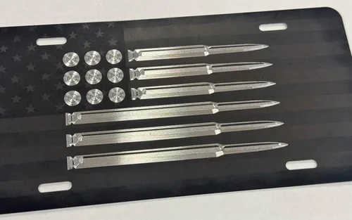 Vista 3 de Combo Laser & Diamond Etched - Placa de matrícula delantera con diseño de bandera de EE. UU
