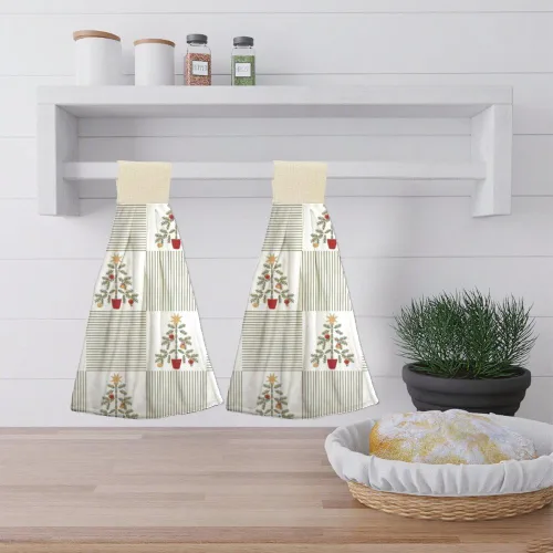 Vista 7 de Retro Christmas Tree Fast Drying Kitchen Hand Towels with Hanging Loop, Soft Kitchen Decor Hanging Quick Dry Hand Towel Absorbent Coral Fleece Tie