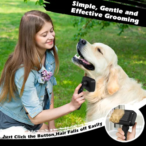 Vista 5 de Cepillo profesional de limpieza automática y rastrillo de aseo de mascotas y peine de pulgas para perros, gatos y caballos Peine de Negro