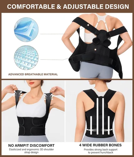 Vista 4 de URSEXYLY Corrector de postura de espalda para mujeres y hombres, soporte de hombro transpirable, alivio del dolor de espalda superior e inferior