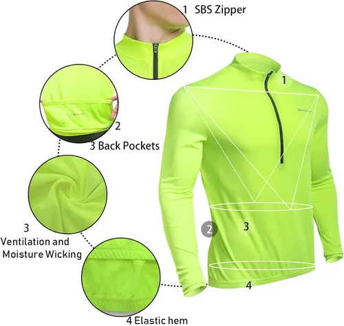 Vista 4 de Spotti Playera de mangas largas para ciclismo, para hombre. Remera para ciclismo, transpirable y de secado rápido.