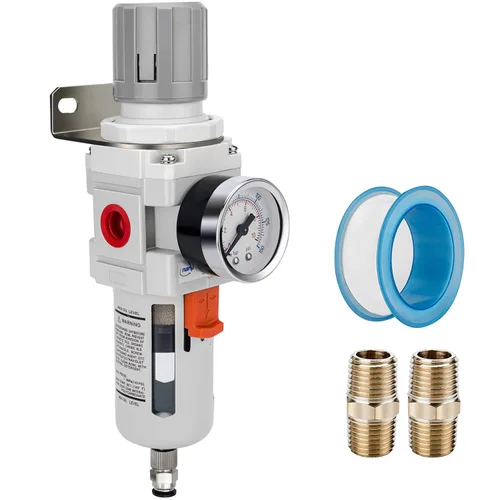 Vista 10 de NANPU 1" NPT Filtro de aire comprimido regulador combinado tipo piggyback, elemento de latón de 5 micrones, cuenco de policarbonato, desagüe