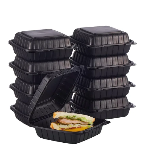 Vista 8 de FULING 100 unidades de contenedores desechables de plástico transparente con bisagras para llevar alimentos, 15 cm de ancho, envases desechables