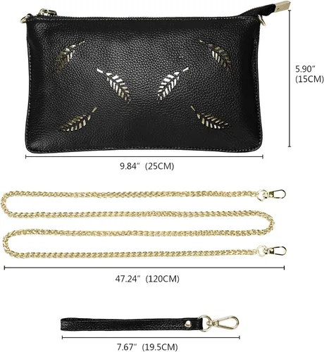 Vista 5 de YALUXE Clutch Wristlet - Cartera de piel auténtica con bloqueo RFID y cadena de hombro