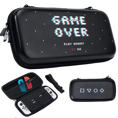 BelugaDesign Game Over Carrying Case Retro Arcade Space Cool Kids Boys Travel Storage Wrist Shoulder Strap Compatible with Nintendo Switch