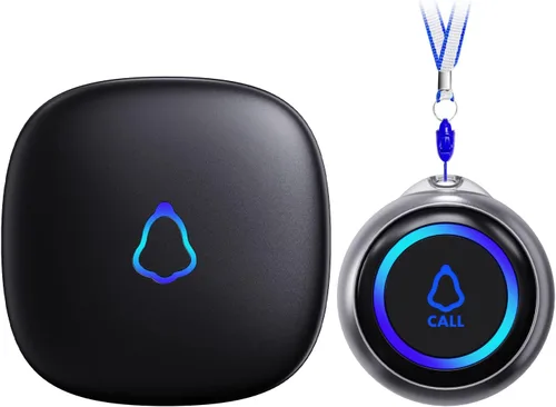 Localizador de cuidador, botón de llamada inalámbrico para personas mayores/ancianos en casa, 1 botón SOS + 1 receptor sistema de alerta médica,
