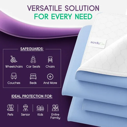 Vista 3 de Royal Care - Protector de cama, silla y colchón para incontinencia, muy absorbente, impermeable y reutilizable, lavables a máquina, para niños