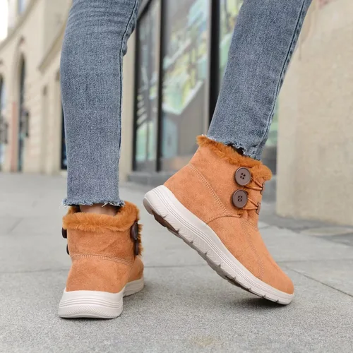 Vista 6 de LANCROP Botas de nieve de invierno para mujer, con forro de piel, botines de tobillo sin cordones, cálidos, impermeables, para exteriores