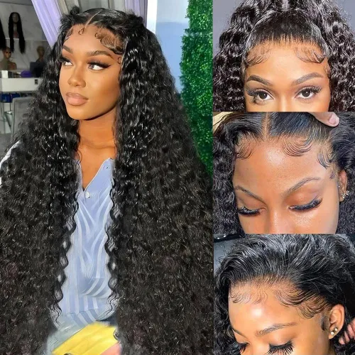 Vista 9 de NANTLIY Pelucas de cabello humano con encaje frontal de onda profunda de 26 pulgadas, 13x6, encaje frontal transparente HD, 200% de densidad, peluca