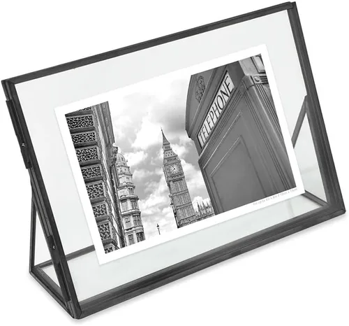 Vista 12 de Isaac Jacobs 2x3, dorado antiguo, estilo vintage, marco flotante de latón y vidrio, metal, (vertical), con cierre de medallón y base angular