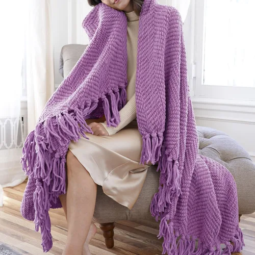 Vista 67 de Manta para sofá, funda de sofá suave de punto texturizado, manta de tweed con borlas de flecos para decoración del hogar, cama, sofá, silla, 50 x 60