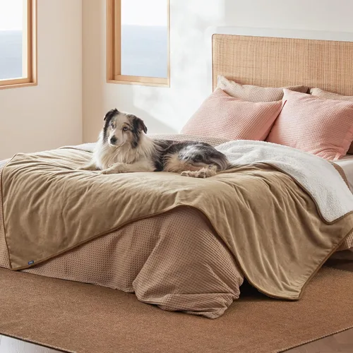 Vista 95 de Bedsure - Mantas impermeables para perros pequeños - Manta de felpa de sherpa con impresión suave lavable para perros y gatos, protector de muebles