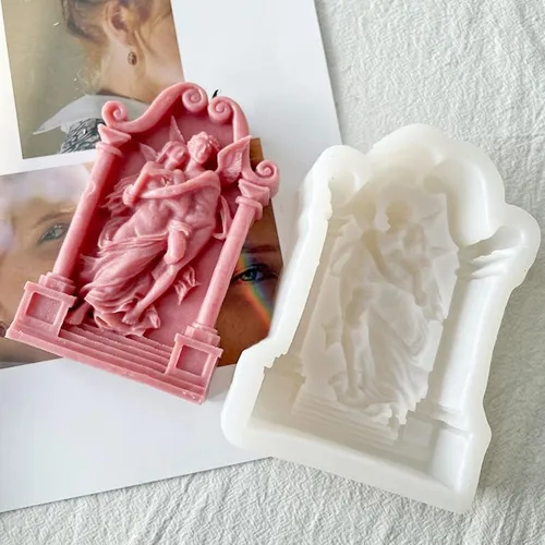 Vista 4 de Molde de vela de ángel para hacer velas, moldes de escultura de ángel en 3D, hermoso molde de fundición de resina de silicona, hecho a mano, molde