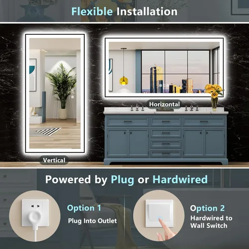 Vista 30 de Espejo de baño LED de 20 x 28 pulgadas con luces, retroiluminado y frontal iluminado antivaho para pared de baño, regulable, luz de 3