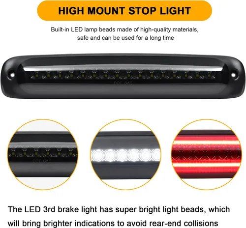 Vista 3 de Tercera luz de freno LED de repuesto para Sierra/Silverado 1500 2500 3500/HD 1999-2007, lámpara de parada central de cabina trasera con junta