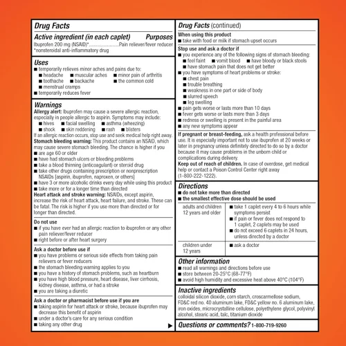 Vista 6 de Amazon Basic Care Tabletas de ibuprofeno, 200 mg, analgésico y reductor de fiebre, para artritis, dolor de muelas, dolor de espalda y más, 100