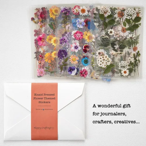 Vista 5 de Knaid Calcomanías temáticas de flores prensadas (surtido de 486 piezas, 36 hojas), calcomanías de resina floral secas, calcomanías de diario