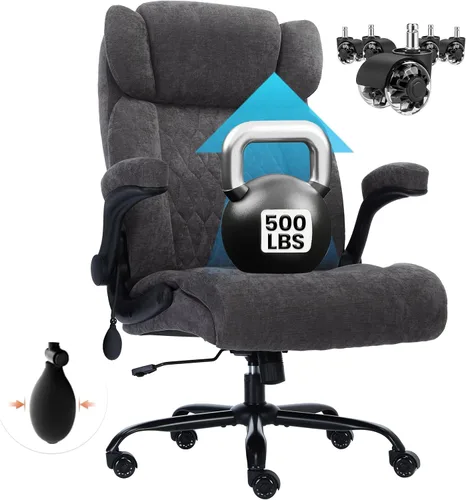 Vista 12 de Silla de oficina grande y alta de 500 libras, soporte lumbar ajustable para dolor de espalda, asiento extra ancho, silla de oficina ejecutiva