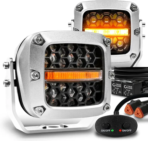 Vista 15 de True Mods Juego de Par de Cubos de Luces LED Ámbar de 3" 120W para Conducción Todoterreno en Zanjas [Luz Marcadora de Señal de Giro Amarilla] Luces