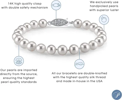 Vista 2 de THE PEARL SOURCE Pulsera de perlas cultivadas en agua salada de Akoya japonesa redonda de oro de 14 quilates, 7 a 0.295in