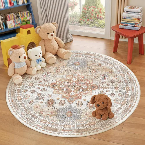 Vista 164 de zesthome Alfombras de área de 5 x 7, lavables a máquina, para sala de estar, dormitorio, resistentes a las manchas, vintage, de gran área, Beige