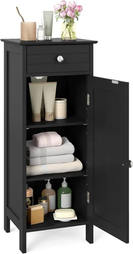Vista 19 de GLACER Armario de almacenamiento de piso, gabinete de almacenamiento multifuncional para baño con 2 estantes ajustables, ideal para baño, sala