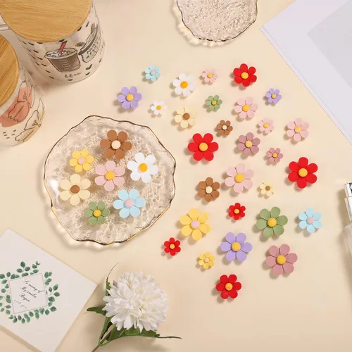 Vista 7 de 36 imanes de flores para nevera, coloridos y lindos imanes de margaritas para refrigerador, decoración magnética 3D para nevera para armario