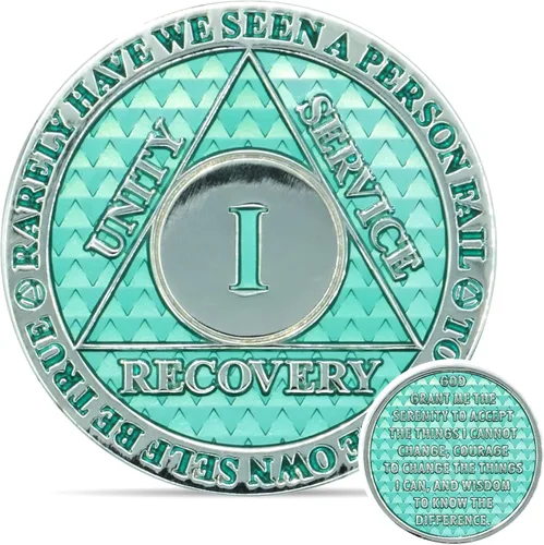 Chip de sobriedad de 1 año, medallones AA Legacy para recuperación, chip AA triplaca gruesa con diseño de triángulo 3D, ficha de aniversario de Agua