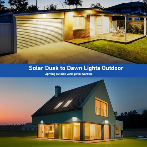 Vista 9 de Luces solares para exteriores, 226 luces LED con sensor de movimiento, iluminación solar del atardecer al amanecer con 3 modos, control remoto