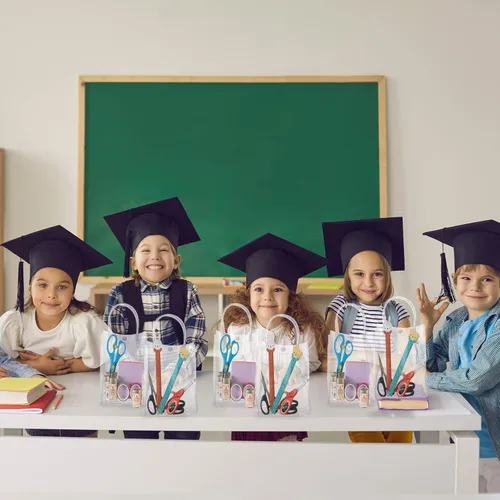 Vista 6 de Amylove 24 bolsas de regalo de plástico de PVC transparente con asa, bolsas de regalo reutilizables transparentes para compras, mercancías