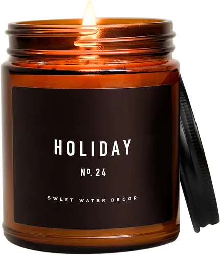 Vista 20 de Sweet Water Decor Vela de soja Chocolate caliente y menta, aroma a chocolate caliente, menta y vainilla, vela en frasco ámbar de 9 onzas con tapa