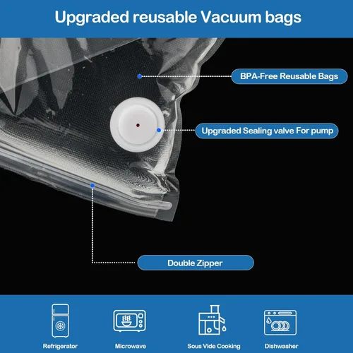 Vista 5 de 40 bolsas selladoras al vacío para alimentos con válvula de aire, bolsas reutilizables para Sous Vide (20 grandes + 20 pequeñas)