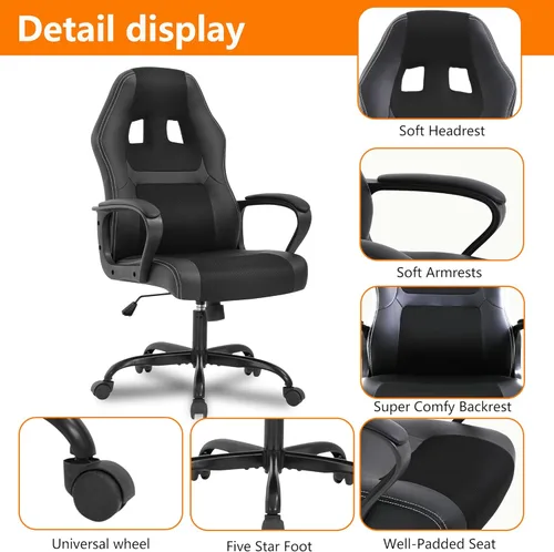 Vista 5 de PayLessHere Silla ergonómica de oficina para videojuegos, silla de computadora con soporte lumbar, silla ejecutiva ergonómica de piel sintética