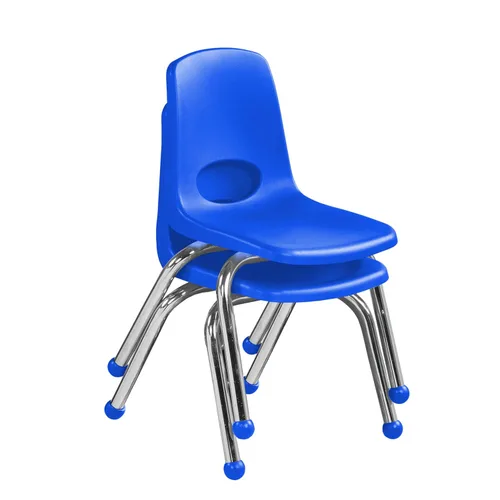 Vista 3 de FDP 15411-BL - Silla escolar apilable de 12 pulgadas, asiento apilable para estudiantes con patas de acero cromado y deslizadores de bolas